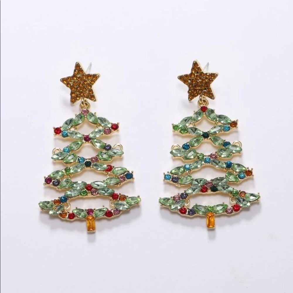 Christmas Tree Rhinestone Earrings - Picture 4 of 6